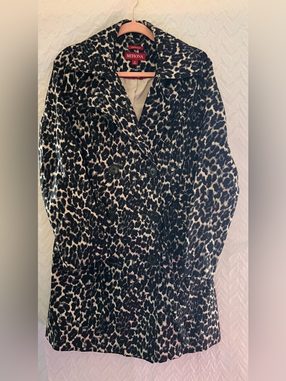Merona Leopard Print Trench Double-Breasted Peacoat Size Small